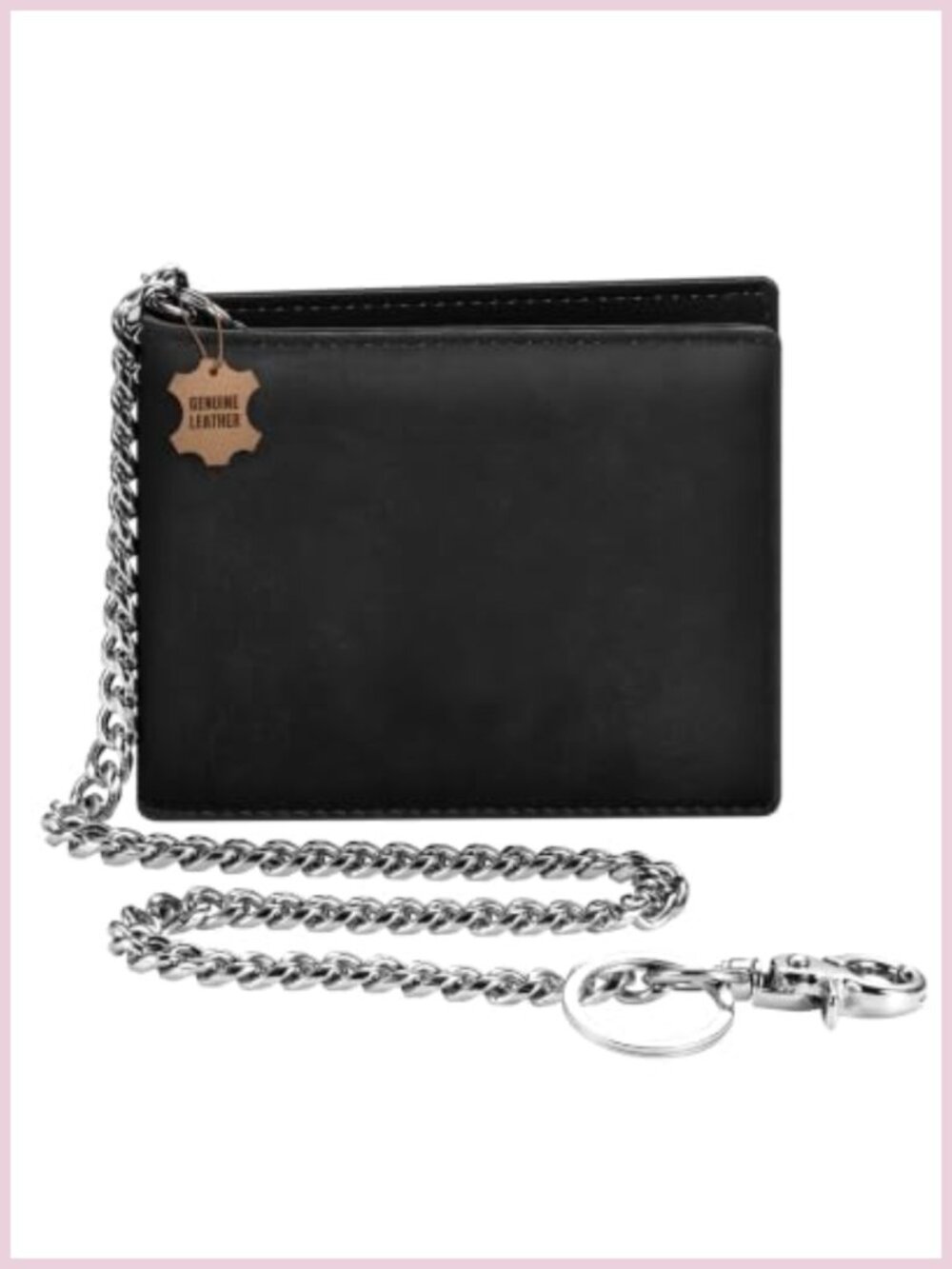 Genuine Leather Chain Wallet RFID Bifold 12 Card Slots Biker